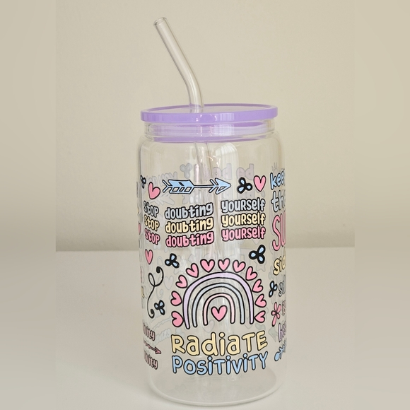 Think Happy Thoughts 16oz Clear Beer Can Glass Cup - Picture 4 of 5